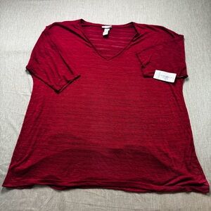 NWT Catherines Top Women’s Plus 2X 22/24W Red Scoop V Neck Blouse Stretch Ladies